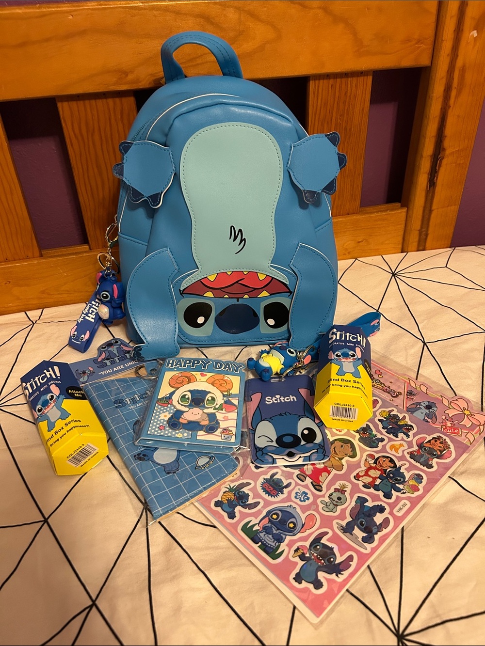Blue Stitch Mini Backpack with Matching Accessories